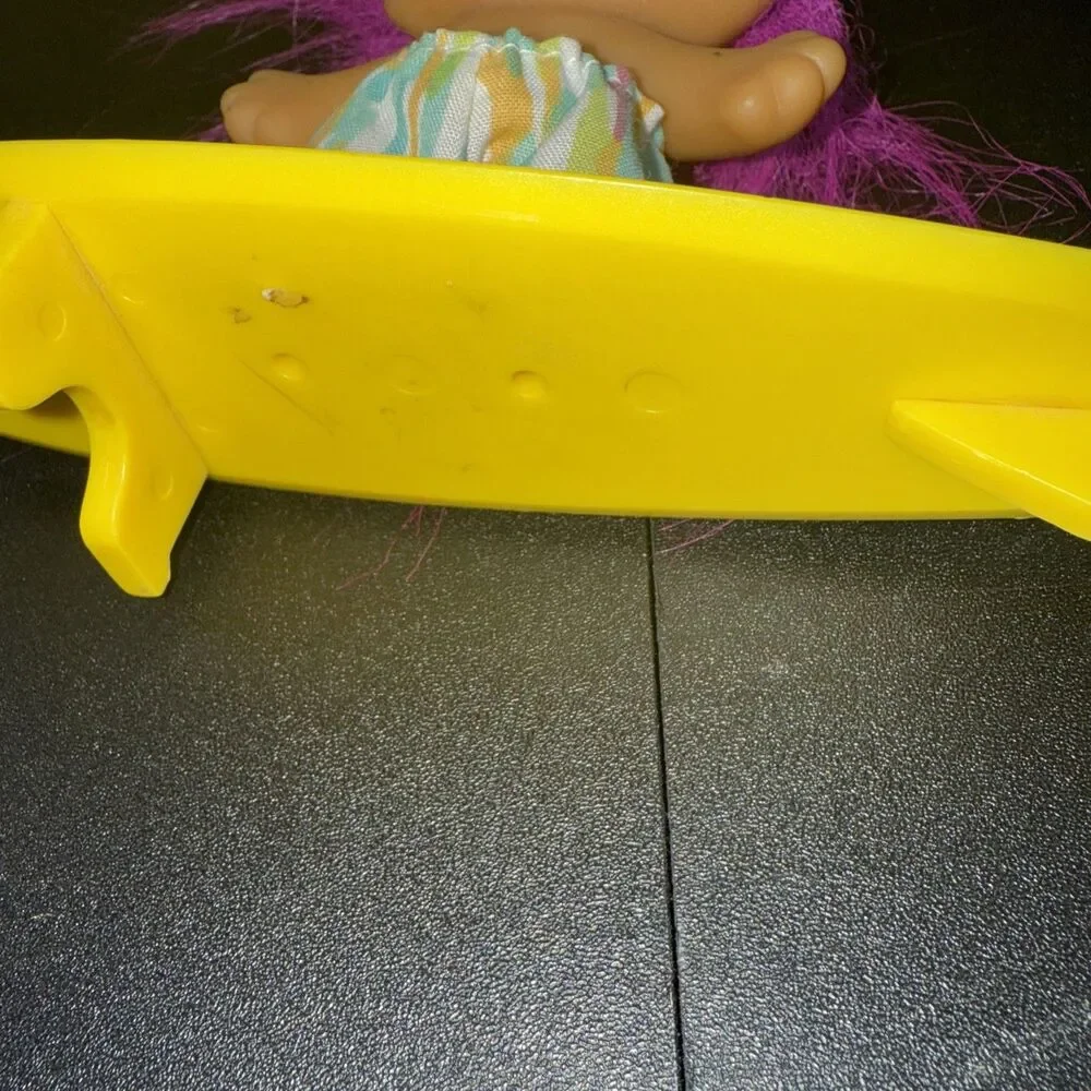 Russ Troll Doll Surfer With Pink Hair Shorts And Yellow Surf Board 3 inch